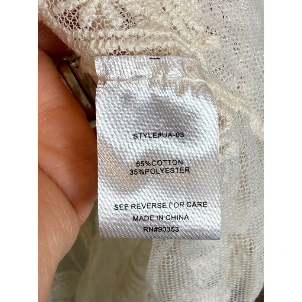 Rebellion Again Long Sheer Duster Cardigan Lace Crochet Romantic White Cream L‎